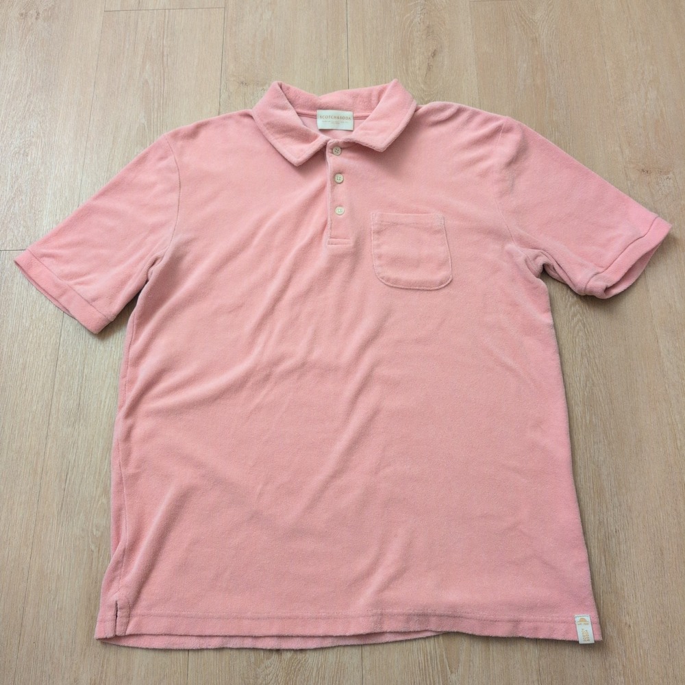 Scotch & Soda Mens Medium Pink Terry Cloth Polo Shirt Short Sleeve Cotton Golf